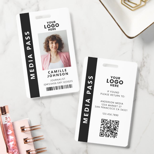 Crachá de ID de Foto com Código QR de Mídia Profis (Escritório)
