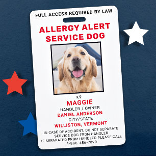 Crachá de ID de Foto do Allergy Alert Service Dog