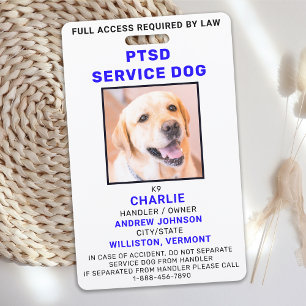 CRACHÁ de ID de Foto do Cão de Serviço PTSD