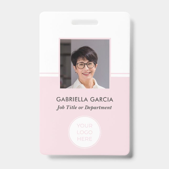 Crachá de ID de Foto do Código QR da Empresa Rosa (Frente)