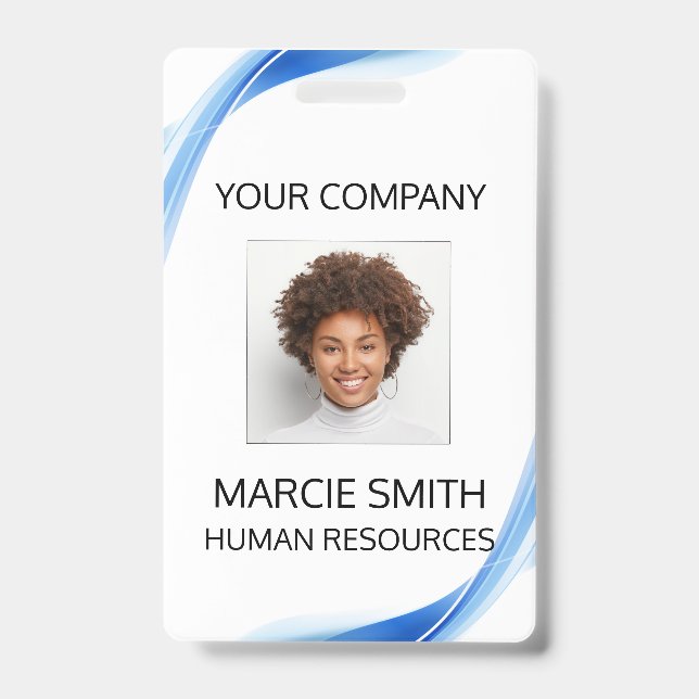 Crachá de ID de Foto do Estilo de Onda Azul (Frente)