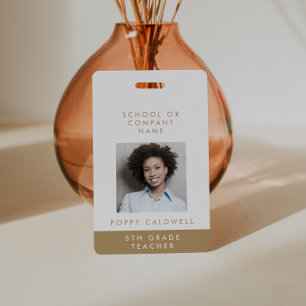 Crachá de ID de Foto Dourado Chic para Pequenas Em