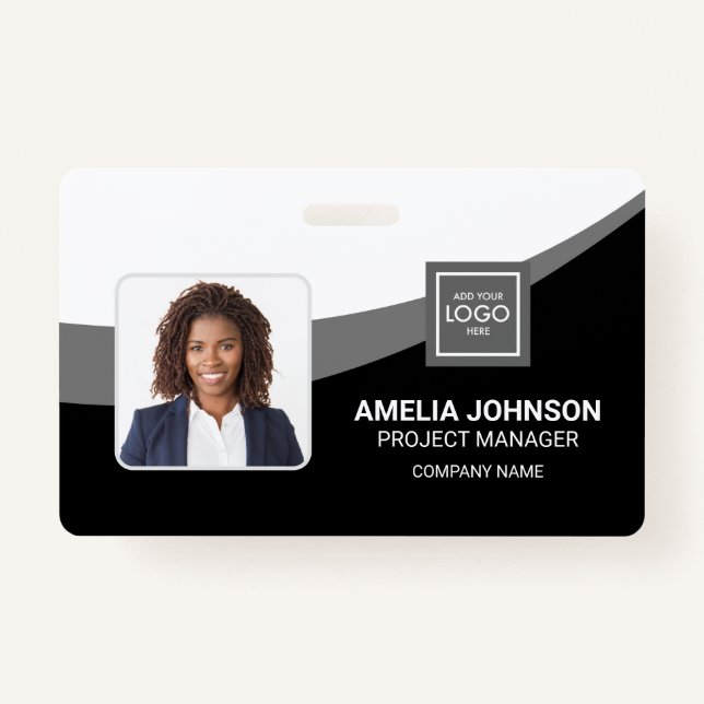 Crachá de ID de Foto Moderno de Funcionário Simple (Frente)