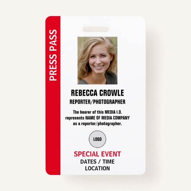 CRACHÁ DE ID DE Foto PASS PRESS (Frente)