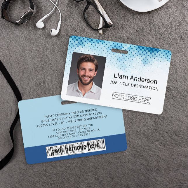 Crachá de ID de Foto Personalizado Azul para Funci (Prof. Business Badge)