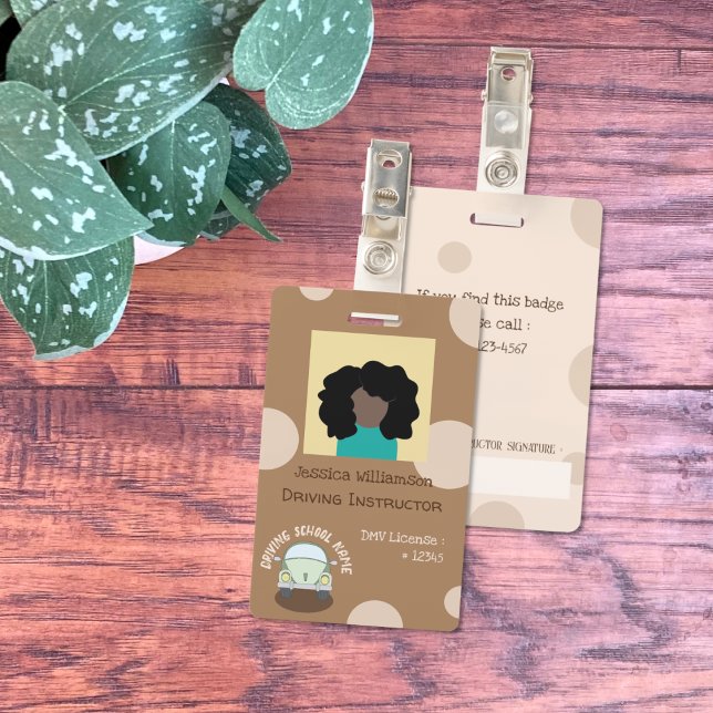 Crachá de ID de Foto Vertical Instrutor (Double-sided driving instructor photo ID badge .)