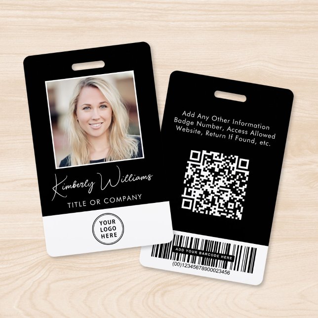 Crachá de ID de Funcionário com Código QR Preto Fo (Criador carregado)