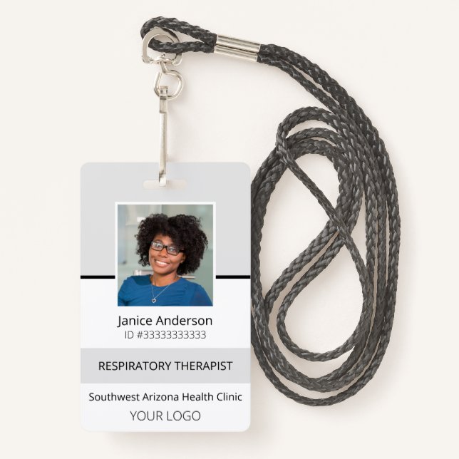 Crachá de ID de Funcionário da Cinza de Fotografia (Frente com cordão)