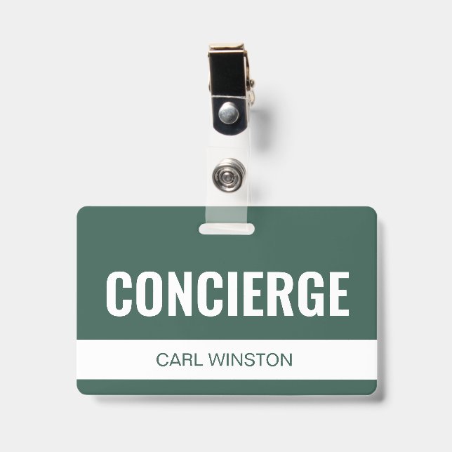 Crachá de ID de Funcionário do Concierge de Hotel  (Frente com clip)