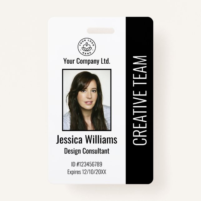 Crachá de ID de funcionário preto para fotografia  (Frente)