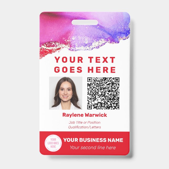 Crachá de ID de Funcionário QR Code Vermelho (Frente)