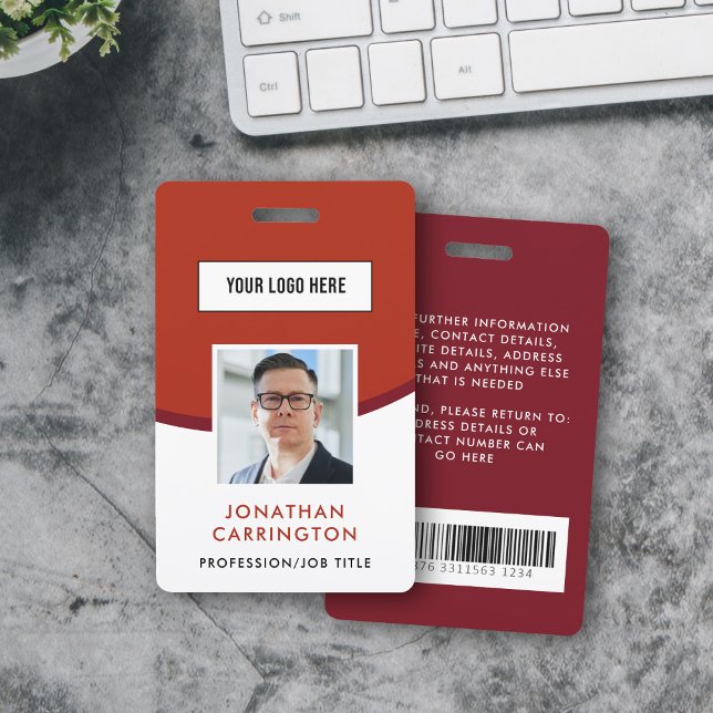 Crachá de ID de Funcionário Vermelho com Logotipo  (Criador carregado)
