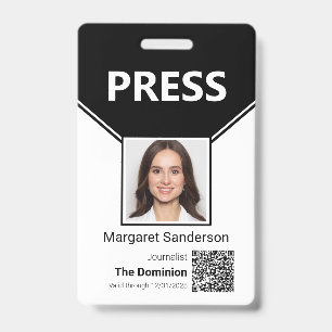 Crachá de ID de Imprensa com Foto e Código QR