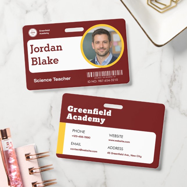 Crachá de ID de Professor Personalizado com Logoti (Escritório)