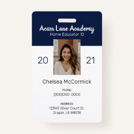 Crachá de ID do Educador de Escolas Domésticas do 