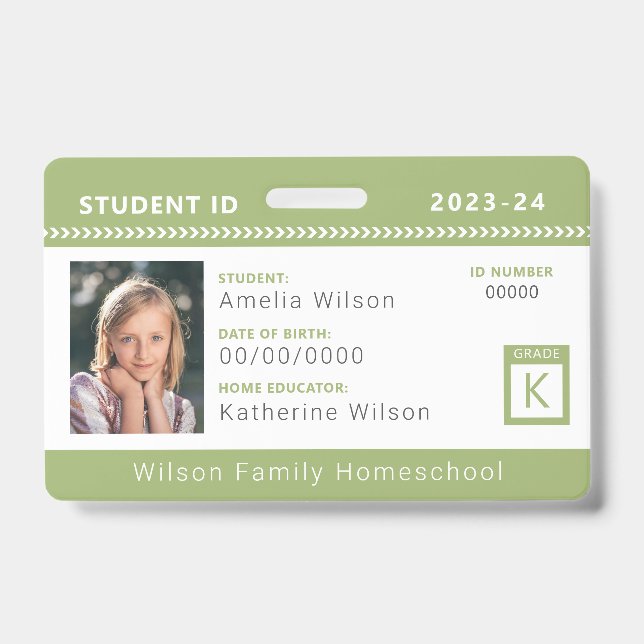 Crachá de ID do Estudante da Escola Homóloga Green (Frente)