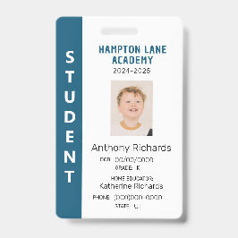 Crachá de ID do Estudante de Stripe Vertical Azul