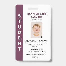 Crachá de ID do Estudante de Stripe Vertical Plum