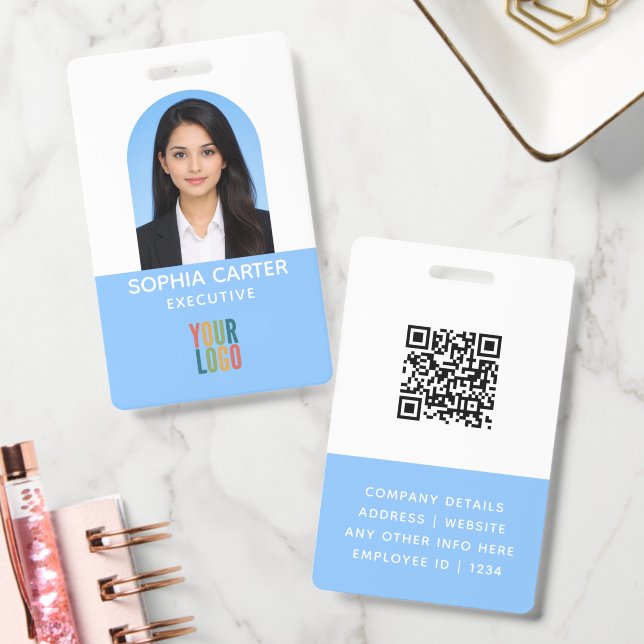 Crachá de ID do Funcionário com Código QR de Logo  (Escritório)