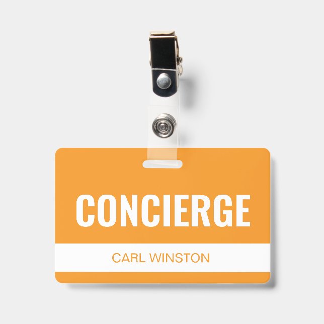 Crachá de ID do Funcionário de Concierge do Hotel  (Frente com clip)
