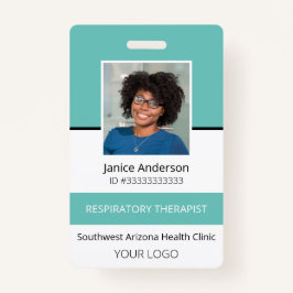 Crachá de ID do Funcionário Teal de Foto Profissio