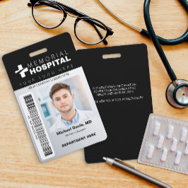 Crachá de ID do Hospital Negro com Foto e Código d
