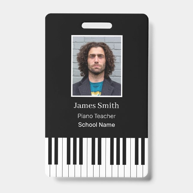 Crachá de ID do Nome do Professor Piano Personaliz (Frente)