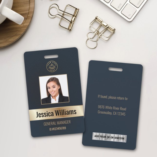 Crachá de ID Dourado e Azul Personalizado para Fun (Criador carregado)