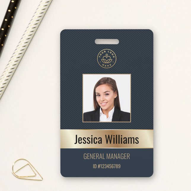 Crachá de ID Dourado e Azul Personalizado para Fun (Criador carregado)