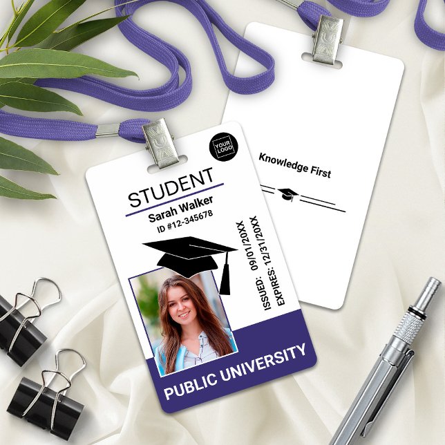 Crachá de ID Escolar Universitário – Roxo (Student Photo ID School University Badge – Purple)