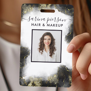 Crachá de ID Líquida em Aquarela Moderna Preta e D