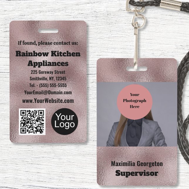 Crachá de ID Metálico Cor-de-Rosa Escuro (Faux Dark Pink Metallic ID Badge by Office Accessories Shop)