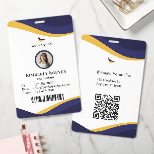 Crachá de ID Personalizado Moderno Azul Marinho e 