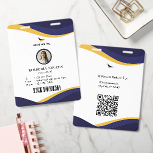 Crachá de ID Personalizado Moderno Azul Marinho e