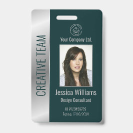 Crachá de ID Prata Verde Personalizado para Funcio