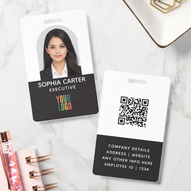 Crachá de ID Preto com Código QR de Logo de Foto P (Escritório)