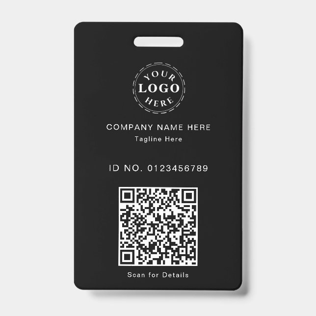 Crachá de ID Preto Personalizado e Elegante – Logo (Frente)