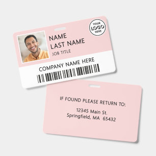 Crachá de ID Rosa com Foto do Funcionário e Logoti