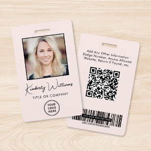 Crachá de ID Rosa Funcionário com Código QR e Logo