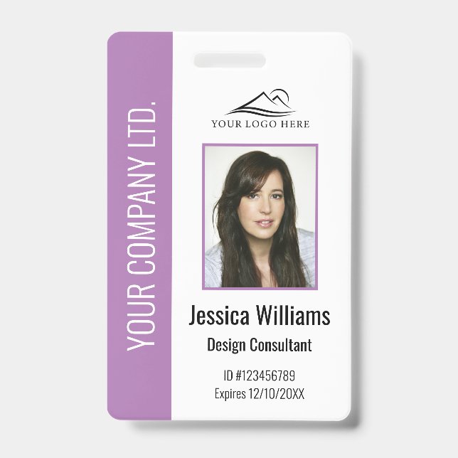 Crachá de ID Roxo Personalizado para Funcionário C (Frente)