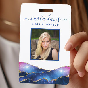 Crachá de ID Salão Galáxia Aquarela Ágata Rótulo A