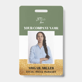 Crachá de ID verde com logotipo de nome de funcion