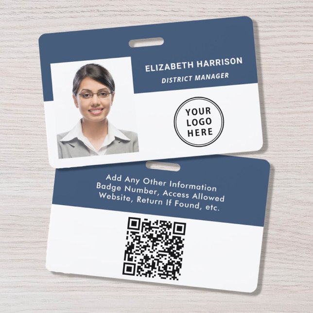Crachá de Identificação Azul com Código QR e Foto (Criador carregado)