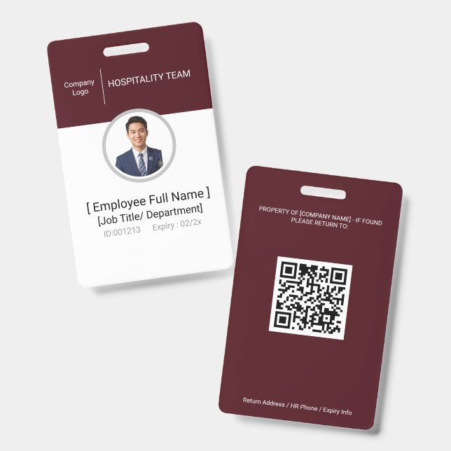 Crachá de identificação com código QR para funcion (Frente e verso)