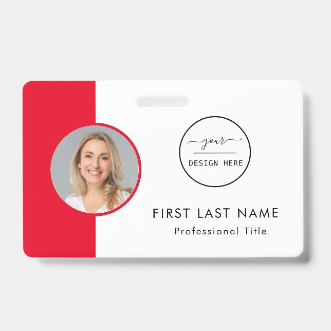 Crachá de identificação com foto e logotipo azul | (Frente)