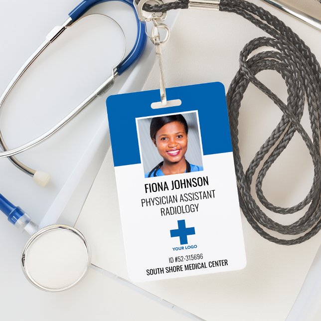 Crachá de Identificação com Foto Personalizado par (Personalized Medical Employee Logo Photo ID Badge)