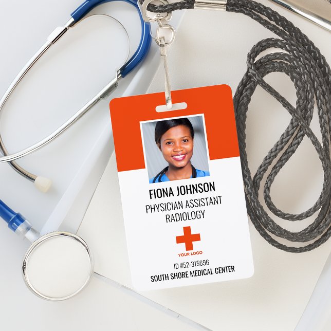 Crachá de Identificação com Foto Personalizado par (Personalized Medical Employee Logo Photo ID Badge)