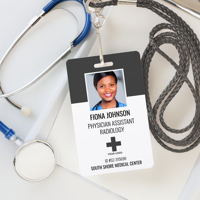 Crachá de Identificação com Foto Personalizado par (Personalized Medical Employee Logo Photo ID Badge)