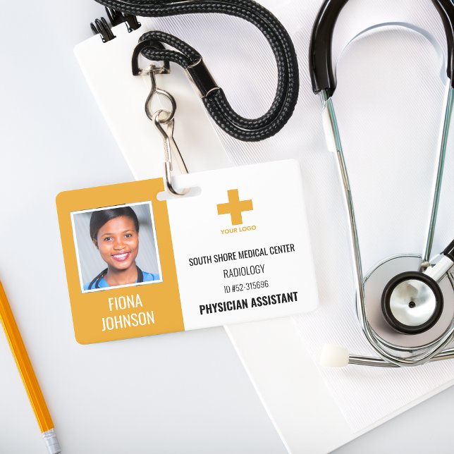 Crachá de Identificação com Foto Personalizado par (Personalized Medical Employee Logo Photo ID Badge)