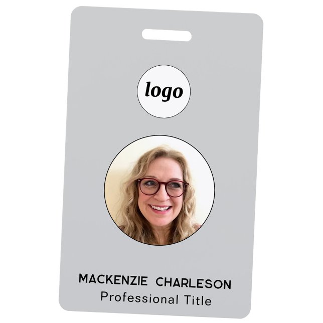 Crachá de identificação comercial com nome simples (Simple logo with custom text business branding promotional photo id name badge or tag)